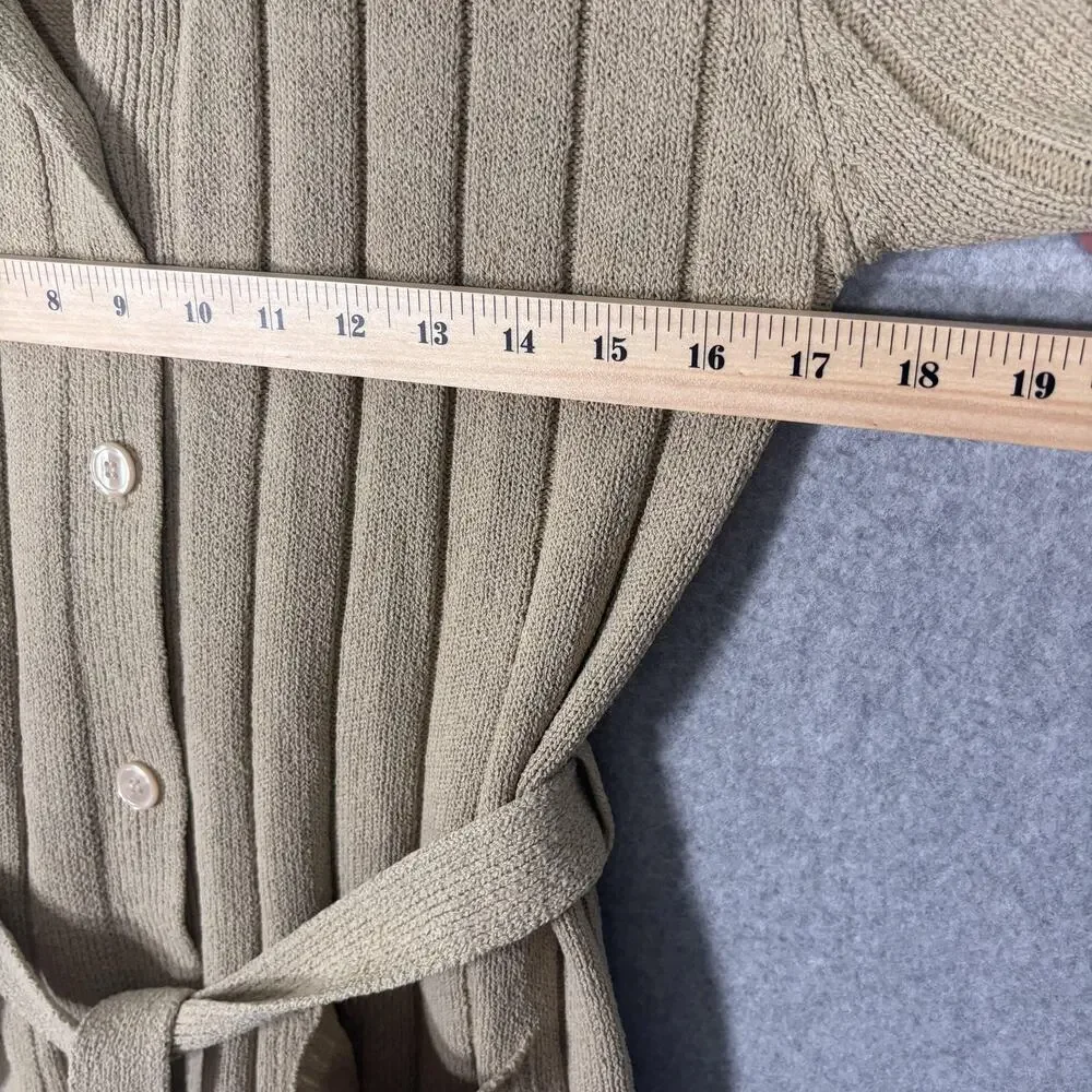 New Look Cardigan Sweater Large Tan Pockets Ribbed Neutral Quiet Luxury Academia